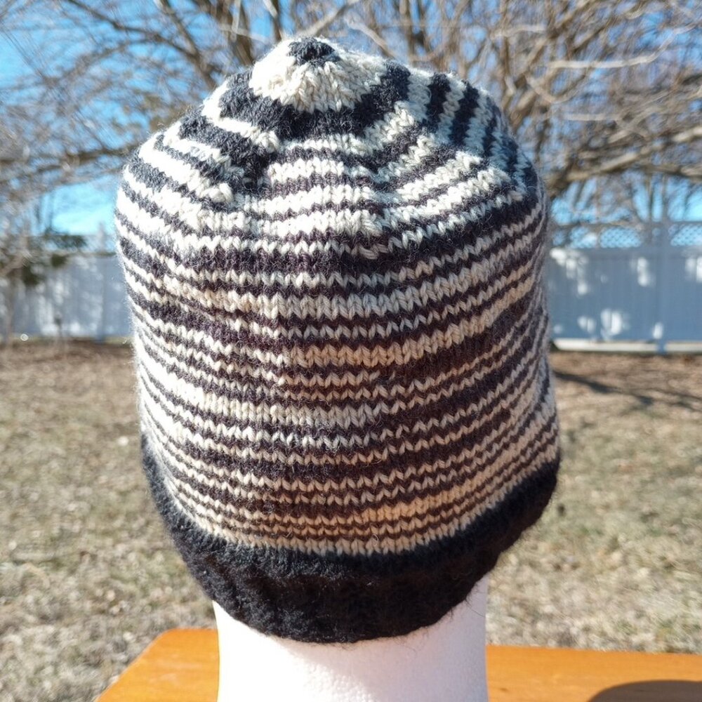 Mens Alpaca Wool Beanie Skully Hand Knit Hat Light Thin Faux Fair Isle Striped - Picture 5 of 9